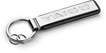 Volkswagen Schlüsselanhänger mit TAIGO Schriftzug, Keychain, Schlüsselring, Silber/Schwarz, Metall, 100 x 45 x 3 mm