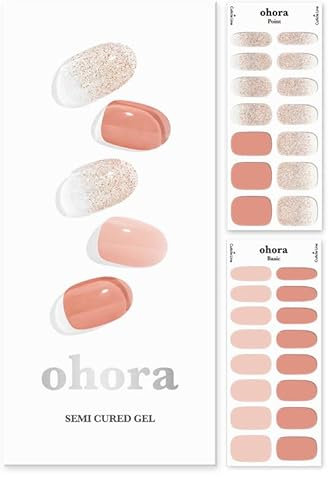 oHora Semi Cured Gel Nail Strips (N Lovesome) - Red, Solid, 30 Pcs, UV Lamp Compatible, Salon-Quality, Long-Lasting & Easy to Apply, Includes 2 Prep Pads, Nail File & Stick