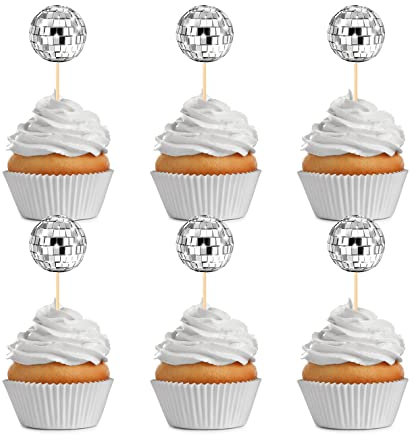24 Pcs Disco Ball Cupcake Toppers & Picks - Disco Theme Cake Decorations for 70s Party (2.7CM)