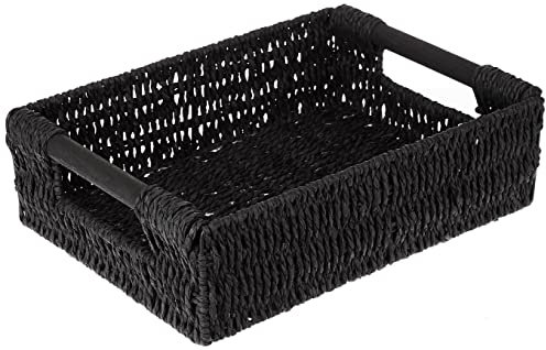 Woodluv Storage Baskets, Storage Boxes Hamper Basket, Storage Baskets for Shelves, Black, Medium