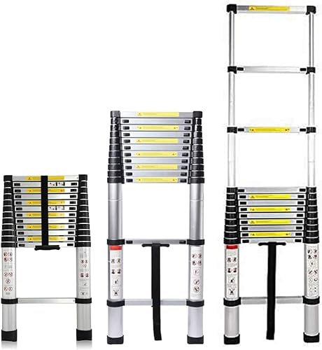 Escalera telescópica de Aluminio 3.8 m, 13 Peldaños, Plegable, Extensible, Fácil de Transportar, para Constructores de Bricolaje, Interiores y Exteriores
