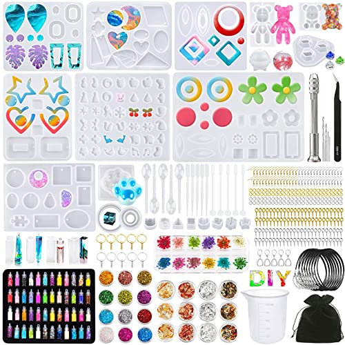 JOTOL Resin Gießharz Silikonform, 320pcs Epoxidharz Formen Set, Schmuck Silikonform für Schlüsselbund, Hausnummer Anhänger, Halskette, Ohrringe DIY
