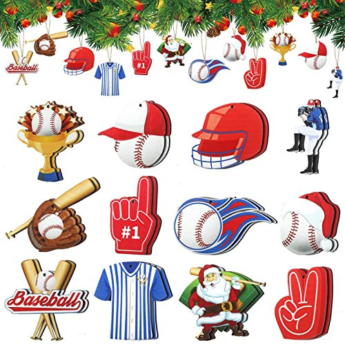 24 Stück Weihnachten Sport Ball Ornamente Weihnachten Holz Sportball Ornamente Set Fußball Basketball Baseball Fußball Volleyball Tennis Ball Ornamente für Zuhause Party Weihnachtsbaum Dekor