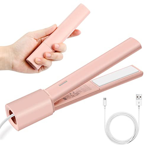 Mini Hair Straightener Travel Size,Small Ceramic Flat Iron for Bangs Hairs,Portable Hair Straightener and Curler 2 in 1, Heat Fast and Work Safely with Type C Cable, Gift for Girls