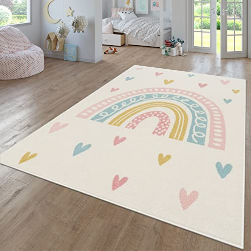 TT Home Teppich Kinderzimmer Kinderzimmerteppich Junge Mädchen Kinderteppich Modern Soft, Farbe:Creme 4, Größe:120 cm Rund