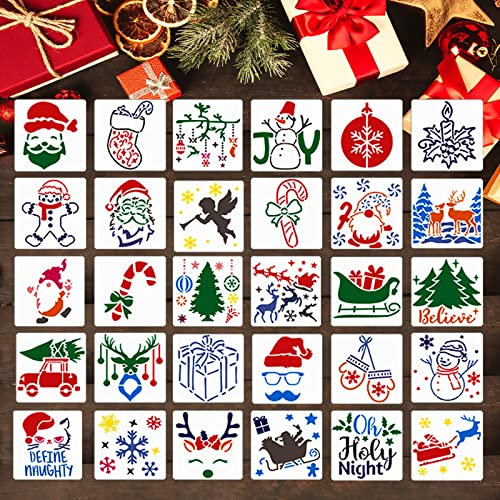 30 Stück Schablone Weihnachten,Schneespray Fenster Schablone,Weihnachtsschablonen,Weihnachten Basteln Schablonen Kinder,Zeichenschablonen Malschablonen Wiederverwendbar