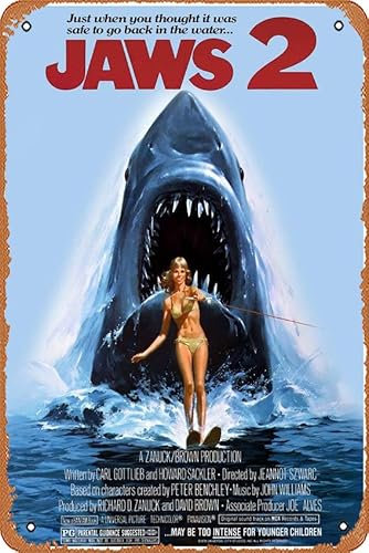 Jaws 2 Filmposter 2 20,3 x 30,5 cm – Retro-Vintage-Metall-Blechschild für Zuhause, Bar, Kneipe, Garage, Dekoration, Filmgeschenke