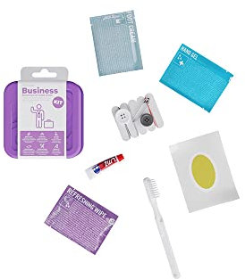 POPme, Business Kit, Reise Set, Feuchttücher, Fußcreme, Blasenpflaster, Nähset, Handgel, Zahnbürste, Zahnpasta