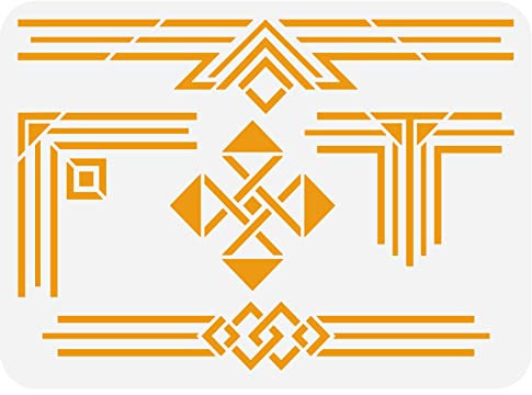 FINGERINSPIRE Geometrische Bordürenschablone 29,7x21 cm Decor Frames Borders Stencil Plastik Rechteck Dreieck Muster Vorlage Wiederverwendbar DIY Kunst Und Handwerk Schablonen Für Holz Wandmalerei