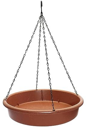 F Fityle Abreuvoir à Oiseaux avec Crochets Métals, Bain à Oiseaux Suspendu et Chaîne, Bol à Eau pour Oiseaux, Mangeoire Suspendue à Oiseaux pour Moineau, Perroquet, Diamètre 30.5 Cm, Brun