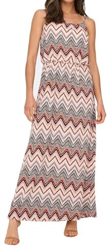 ONLY Damen Maxi Kleid Winner Trägerkleid mit Alloverprint 15177381 Cloud Dancer Arabian Zigzag 38