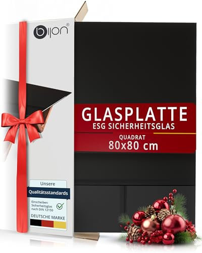 bijon Glasplatte Schwarz Tisch ESG Sicherheitsglas Quadratisch - Für Esstisch, Couchtisch, Gartentisch, Schreibtisch, Bodenplatte, Funkenschutz, Kaminschutz - Glasplatte 80x80 cm