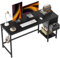 CubiCubi Schreibtisch mit 2 Schubladen und Kopfhörerhaken, 140×50×75cm Kleiner Computertisch, Bürotisch, für Arbeitszimmer, Schlafzimmer, Metallgestell, Schwarz