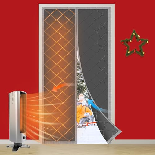 NABOWAN Magnetic Thermal Insulated Door Curtain for Winter - Fits Door Size 36 x 80, Keeps The Heat Inside The Area, Thicken Oxford Fabric & Multi-Layer Cotton, Screen Door Insulation Blanket Cover