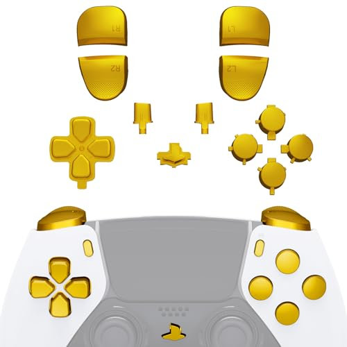 eXtremeRate Boutons de Remplacement pour ps5 Edge Manette, D-Pad Share Options Home Face Boutons R1 L1 R2 L2 Triggers Compatible avec ps5 Edge Controller, Chromé Doré