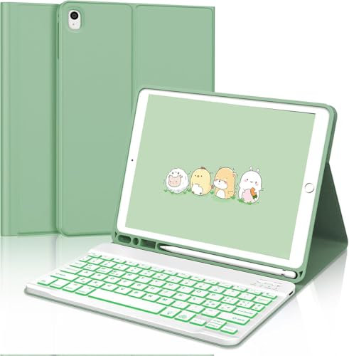 Custodia con Retroilluminato Tastiera Italiana per iPad 9a/8a/7a Generazione 10.2, Tastiera Portatile Bluetooth Magnetica Staccabile, Con slot per Apple Pencil, Compatibile con iPad 10.2 2021, Verde