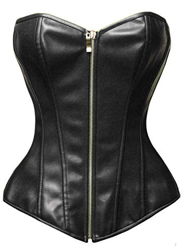Bslingerie® Damen Schwarz Kunstleder Bustier Korsett Corsage (Schwarz Leder, XXL)