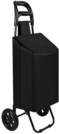 Carro Carrito de Compra con 2 Ruedas Ligero- Resistente- Plegable-Bolsa Impermeable-35 litros Gran Capacidad- Carga 25kg- Compra de Alimentos- Mercado- Negro- Desmontable