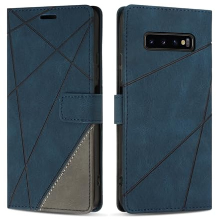 SONWO Case for Samsung Galaxy S10, Premium PU Leather Flip Wallet Case Cover with Magnetic Closure and Card Slots, Phone Case for Galaxy S10, Blue