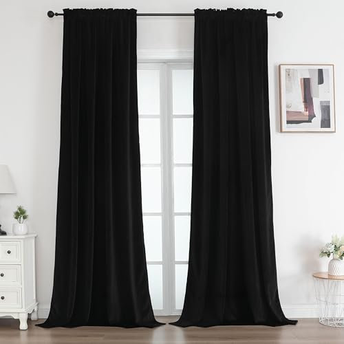 Joydeco Vorhänge Blickdicht Verdunkelungsvorhang Schwarz H 245 x B 132 2er Pack Wohnzimmer Samt Gardinen Thermovorhang Kälteschutz Schlafzimmer