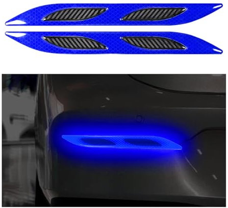 CGEAMDY 2 Pezzi Adesivi Riflettenti per Auto, Decalcomanie Di Visibilità Notturna in Fibra Di Carbonio 3D per Porte Dell'auto, Auto Adesivi Di Sicurezza per Notturna Su Parafango(Blu)