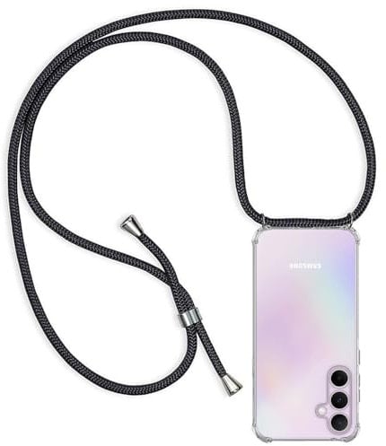 ZYIMOU für Samsung Galaxy A55 5G Hülle mit Band, Handyhülle Samsung Galaxy A55 5G Handyband Hülle mit Kette Schutzhülle Kordel zum Umhängen Transparent Weich TPU Silikon Bumper, Schwarz