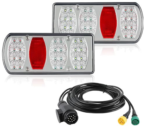 AOHEWEI Kit de feux arrière de remorque 12V 24V, clignotants étanches réflecteur de brouillard inversé avec prise 13 broches câble à 5 conducteurs de 5,5 m de long pour camion caravane van tracteur
