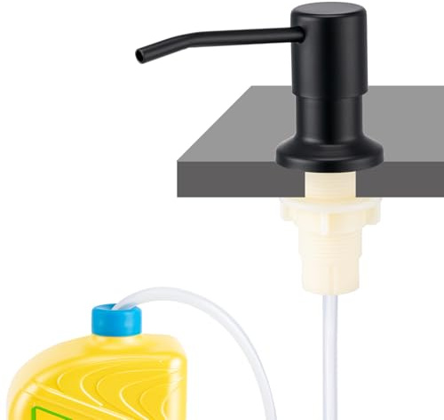 Husfunov Distributeur de savon pour évier de cuisine, distributeur de savon intégré (noir mat), distributeur de savon à vaisselle en acier inoxydable avec kit de tube d'extension de 119,4 cm, pas