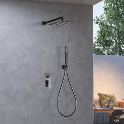IMEX - Douche Encastrée Noire Monocommande | Kit de Robinetterie Encastrée avec Pommeau et Pommeau Anticalcaire Effet Pluie | Colonne de Douche Encastrée en Laiton et Acier | Série Pise
