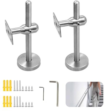 Soporte Pasamanos Ajustable, 2 Piezas Acero Inoxidable Soportes de Baranda Barandilla Pasamano, Soportes Barandilla Resistentes para Barandilla Escalera Rectangular con Tornillos Accesorios