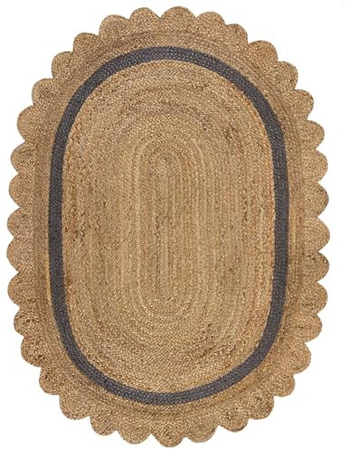KADIMA DESIGN Einzigartiger Jute Teppich Grace, Handarbeit, Farbe: Braun-Grau, Größe: 120x170 cm Oval