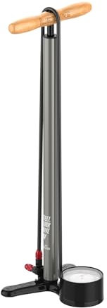 LEZYNE Steel HV Floor Drive 3.5 High Volume Bicycle Floor Pump with Accurate 3.5 Analog Gauge - 100 PSI Tire Air Pump for Mountain/Gravel Bikes - ABS-1 Pro Chuck Fits Presta/Schrader Valve, Flat Gray