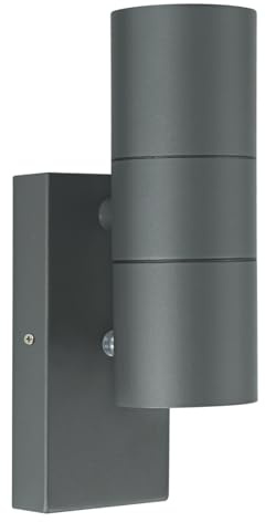 Kerry Outdoor Dusk to Dawn Wall Light, Mains Powered, Up & Down, Anthracite | Stainless Steel Design with Automatic Photocell, IP44 and GU10 Bulb up to 35W, Not Included, for Entrances and Garages