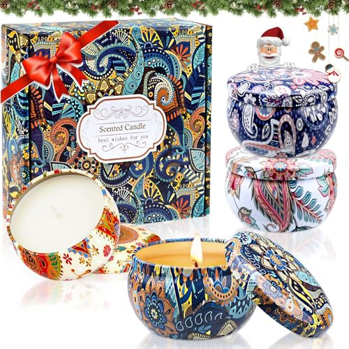 Duftkerzen Geschenke für Frauen 4 St Weihnachten Kleine Duftkerze Aromatherapy Kerzen Natürliches Sojawachs Geschenkeset für Adventskalender Geburtstag Valentinstag Muttertag für Yoga Brennen 80 Std