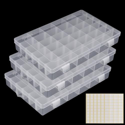 ZOFUN 3er-Pack Sortierbox, 36 Fächer Plastik Fächer Setzkasten Aufbewahrungsbox Sortimentsboxen, Sortierkasten für Kleinteile Schmuck Schrauben Bügelperlen Ohrringe Perlen Nähgarn,Perlen