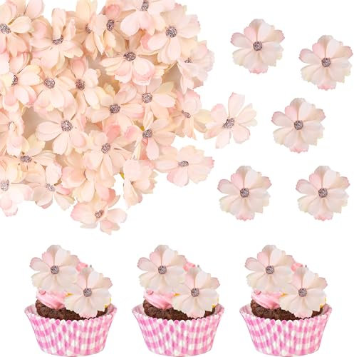 Xsstarmi 30 Pack Mini Daisy Flower Cupcake Toppers Silk Daisy Cupcake Picks Decoration for Artificial Flower DIY Garden Wedding Baby Shower Bithday Party Cake Decorations Supplies