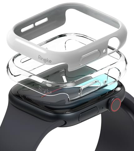 Ringke Slim Compatible con Protector Apple Watch 10 (42mm) No Más Descoloramiento, Funda Sólida Transparente + Case Adicional para Mujer y Hombre - Clear + Light Gray