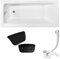 KOLMAN Badewanne Exklusiv 110x70 cm Acryl mit Kopfstütze KODI Siphon Wanne Rechteck Weiß Design Modern Ablaufgarnitur in Chrom kompatibel mit Viega