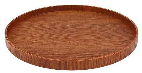 Qukaim Vassoio da caffè in legno da 30 cm, vassoio rotondo in legno per caffè, ufficio, tavolo da pranzo, marrone scuro, design multifunzionale