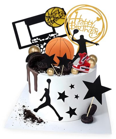 WHENZOO Basketball Cake Toppers, 17pcs Basketball Theme Cake Decoration Basketball Cake Reusable Decorations For Boys Men Basketball Birthday Party Supplies