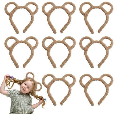 FUIPVGI 8 Stücke Bärenohren Stirnbänder, Plüsch Ohren Haarreifen Damen, Rund Maus Bär Ohren Teddy Bär Haarreif für Maskerade, Party, Geburtstagsfeier, Tägliche Verkleidung, Fotografie, Cosplay (Braun)
