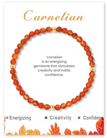 GoPaw Edelstein Armband Damen, 4mm Naturstein Armband Perlenarmband Damen Turmalin Armbands Karneol Armbands für Mama Tochter Oma Enkelin Schwester (Karneol)