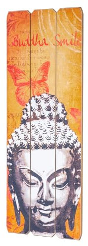 Buddha Wand Deko 30x80cm Holzbild Wandbild Holzdeko Schild Wanddeko Achtsamkeit Meditation Smile
