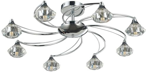 HARPER LIVING 8-Light Modern Chandeliers, Chrome Flush Ceiling Light with Premium Glass Shades, G9 Base, D70cm Large Dimmable Ceiling Lamp for Living Room Bedroom Kitchen, No Bulbs