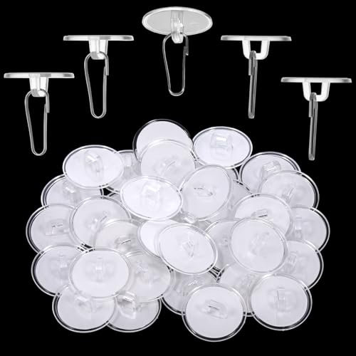 Cobee 30 Stück Deckenhaken Selbstklebend, Klebehaken Decke Transparent Wandhaken Handtuchhaken mit Fahnenmast-Clips Selbstklebende Haken Ohne Bohren für Küche Bad Wand Tür Decke zum Aufhängen(2 cm)