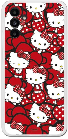 Personalaizer Schutzhülle kompatibel mit Samsung Galaxy A13 5G / M13 4G / A04S, Motiv Hello Kitty, rote Schleifen und Punkte, Kawaii-Stil, Silikon, flexibel, transparent