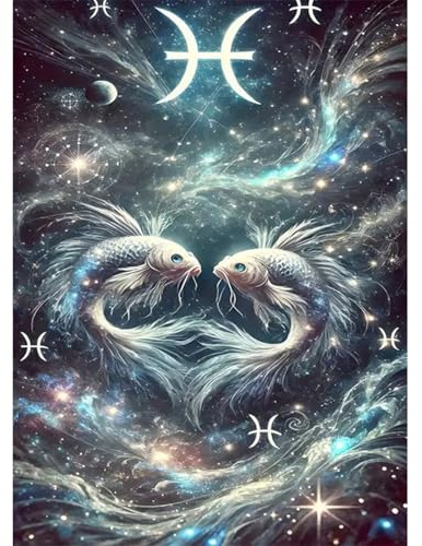 GLIDIAM Diamond Painting Sternzeichen Fische, Diamant Malerei Bilder Tiere, 30x40cm DIY Full Drill Basteln Erwachsene, Mosaik Stickerei Kreuzstich Geschenk für Wanddeko Wohnzimmer Schlafzimmer