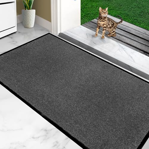 furni24 Fußmatte - Leicht zu reinigen, wetterfeste Schmutzfangmatte mit Rutschfester Rückseite - Geeignet für den Innen- und Außenbereich, saugfähig, schnell trocknend, waschbar - Grau, 90x150 cm