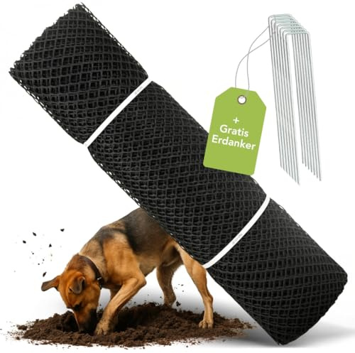 Florade Griglia per prato, larghezza 1,3 m, griglia contro cani che scavano, griglia in plastica HDPE per rinforzare il prato, maglie da 30 mm, 600 g/m², flessibile, lunghezza 10 m + 30 picchetti di