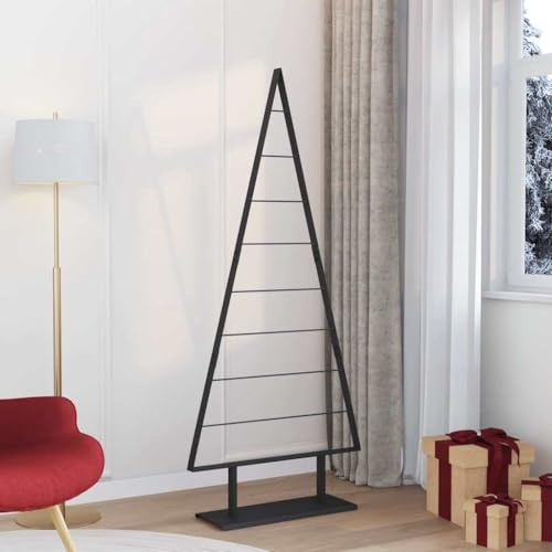 Metall Weihnachtsbaum, Schwarz, 180 cm Hoch, Moderner Minimalistischer Stahlbaum mit Ständer, für Innen- & Geschützten Außenbereich, Langlebig & Stilvoll